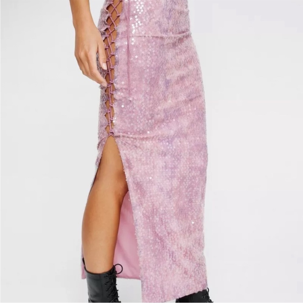 Nasty Gal Pink Sequin Lace-Up Maxi Skirt